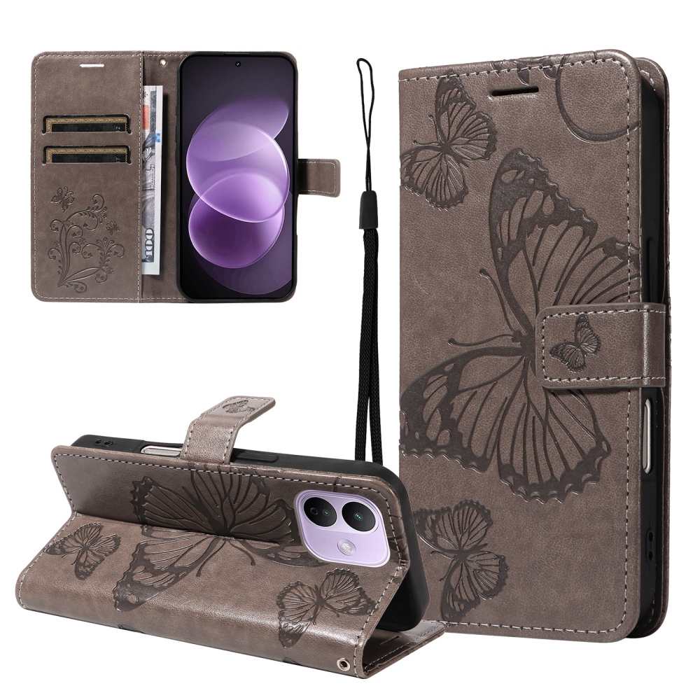 Big Butterfly knížkové pouzdro na Xiaomi Redmi Note 17 Pro 5G - šedé