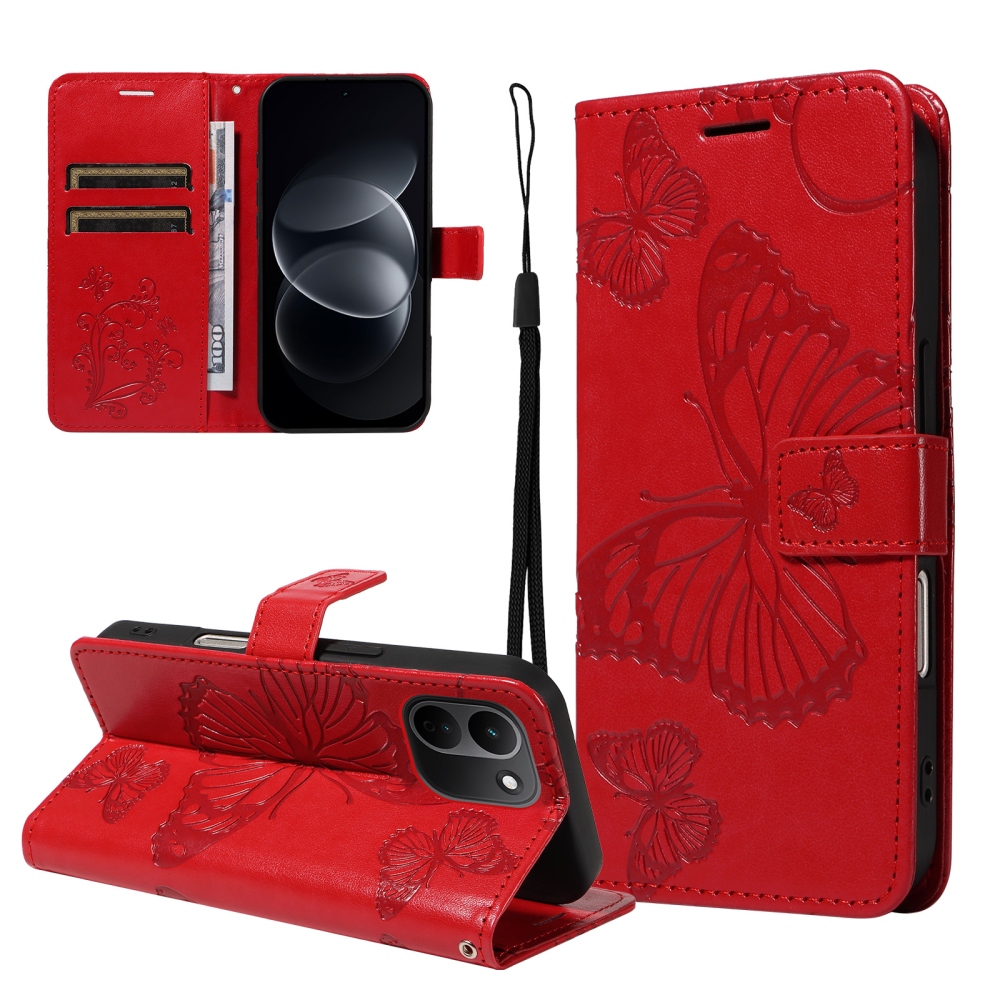 Big Butterfly knížkové pouzdro na Xiaomi Redmi Note 17 Pro Max 5G - červené
