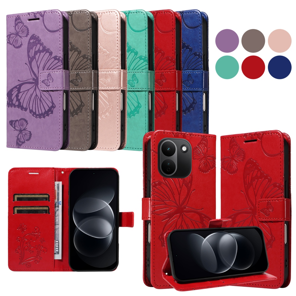 Big Butterfly knížkové pouzdro na Xiaomi Redmi Note 17 Pro Max 5G - červené