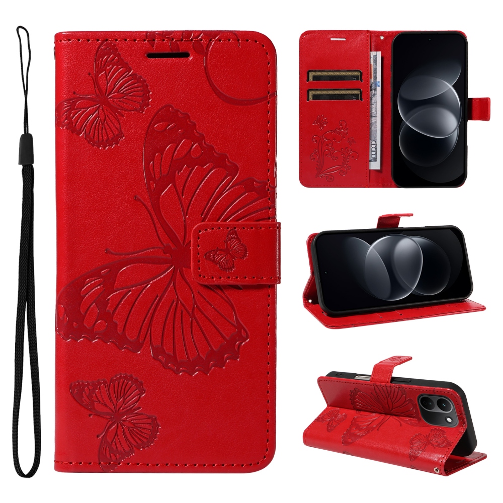 Big Butterfly knížkové pouzdro na Xiaomi Redmi Note 17 Pro Max 5G - červené
