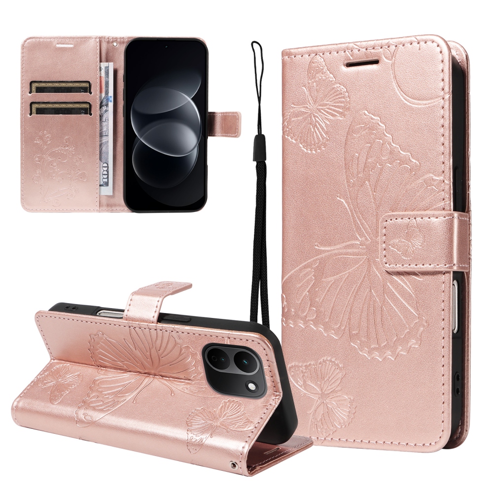 Big Butterfly knížkové pouzdro na Xiaomi Redmi Note 17 Pro Max 5G - růžovozlaté