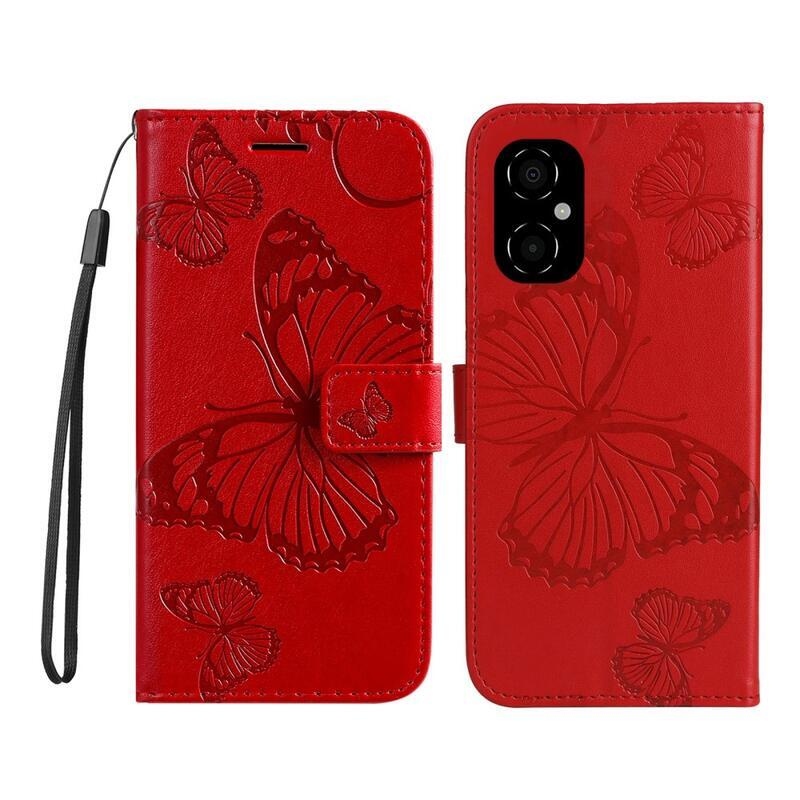 Big Butterfly peněženkové pouzdro pro mobil Xiaomi Poco M4 5G - červené