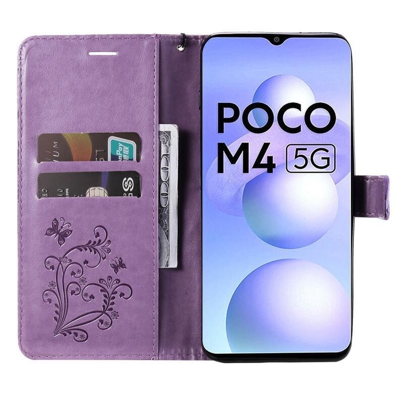 Big Butterfly peněženkové pouzdro pro mobil Xiaomi Poco M4 5G - fialové