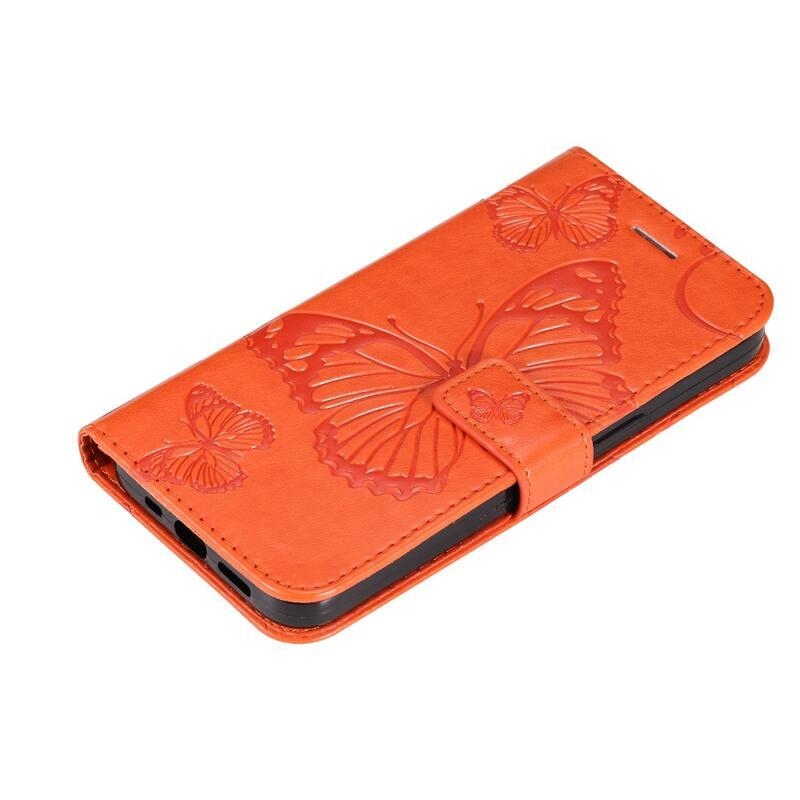 Big Butterfly peněženkové pouzdro pro mobil Xiaomi Poco M4 5G - oranžové