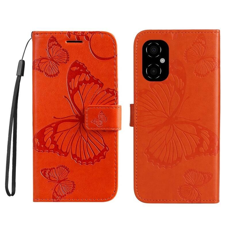Big Butterfly peněženkové pouzdro pro mobil Xiaomi Poco M4 5G - oranžové