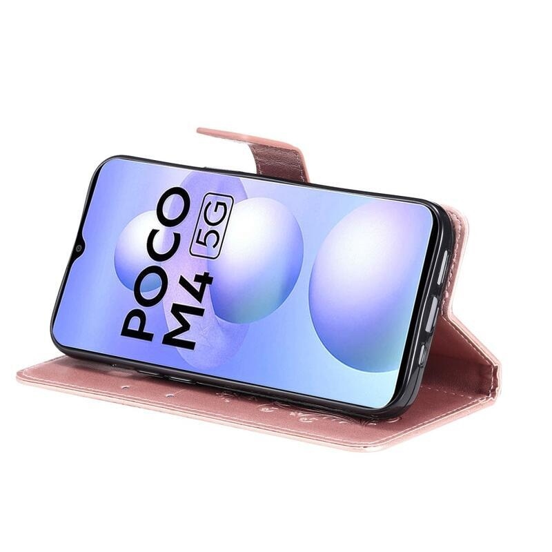 Big Butterfly peněženkové pouzdro pro mobil Xiaomi Poco M4 5G - růžovozlaté