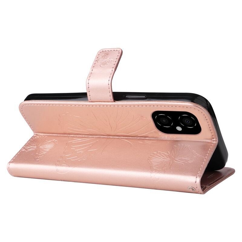 Big Butterfly peněženkové pouzdro pro mobil Xiaomi Poco M4 5G - růžovozlaté