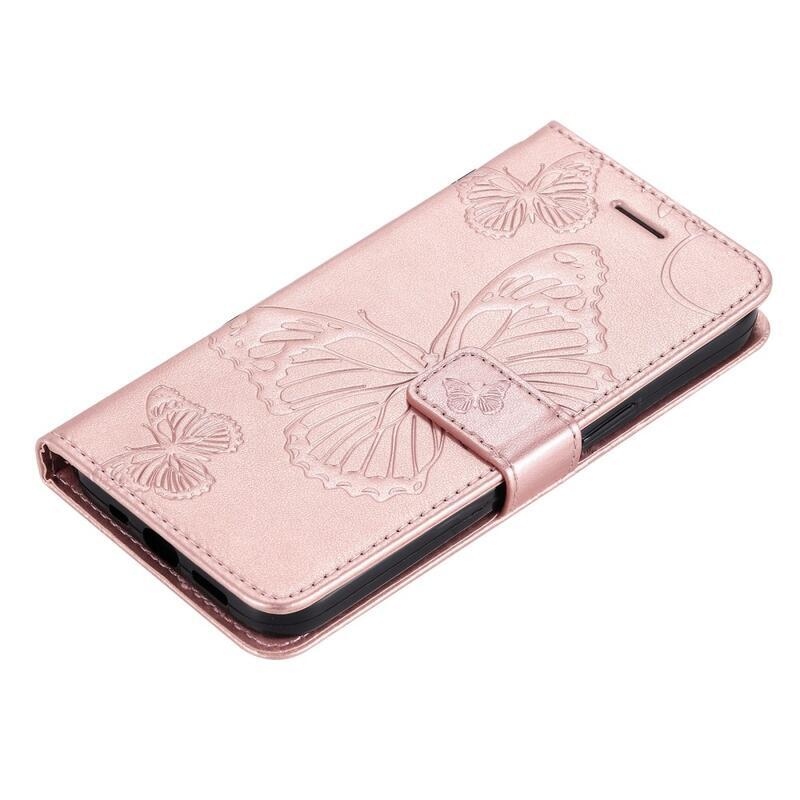 Big Butterfly peněženkové pouzdro pro mobil Xiaomi Poco M4 5G - růžovozlaté