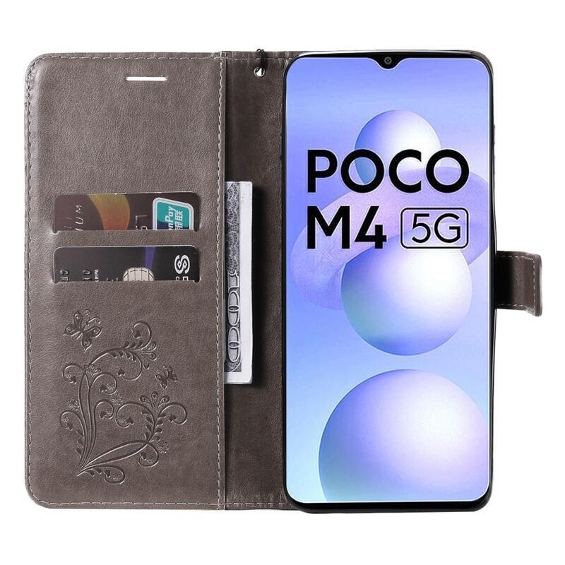 Big Butterfly peněženkové pouzdro pro mobil Xiaomi Poco M4 5G - šedé