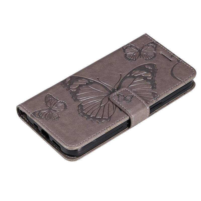Big Butterfly peněženkové pouzdro pro mobil Xiaomi Poco M4 5G - šedé