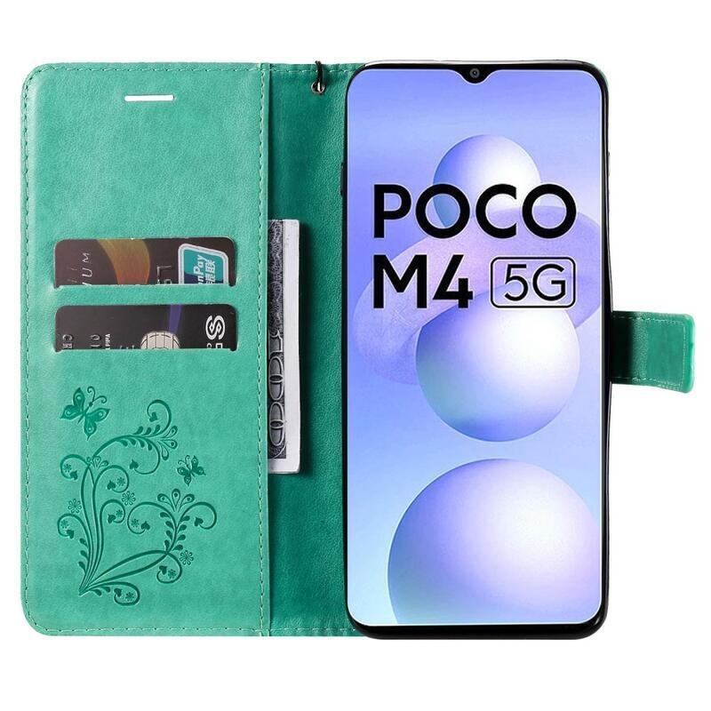 Big Butterfly peněženkové pouzdro pro mobil Xiaomi Poco M4 5G - zelené