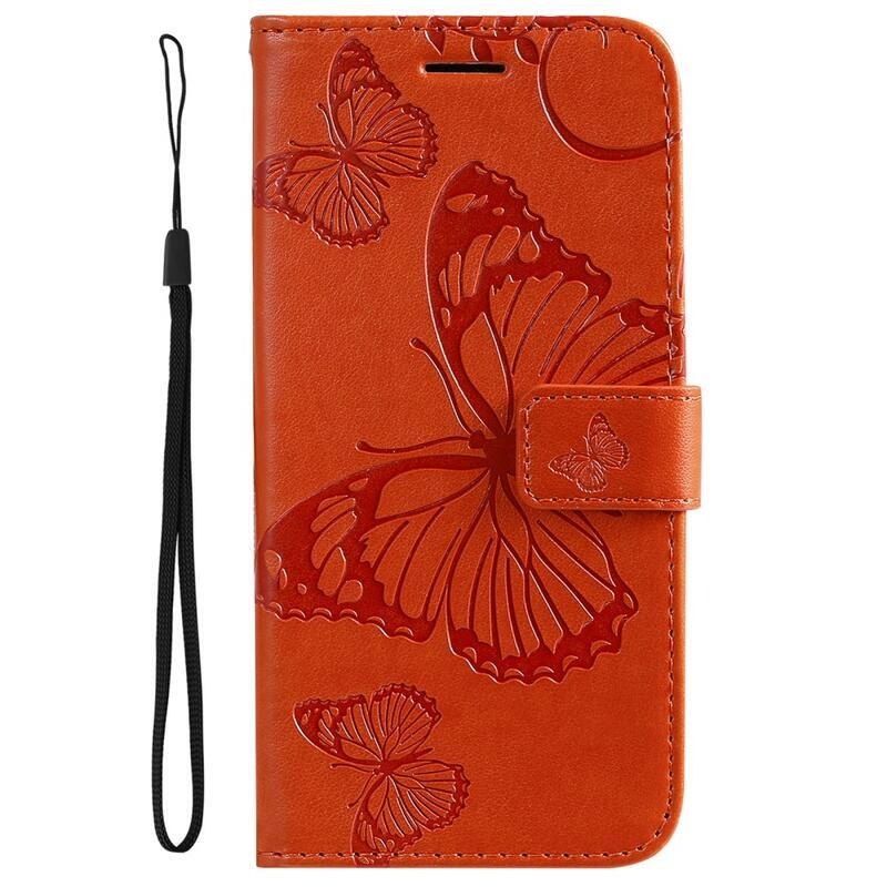 Big Butterfly PU kožené peněženkové pouzdro na mobil Vivo Y20s/Y11s - oranžové