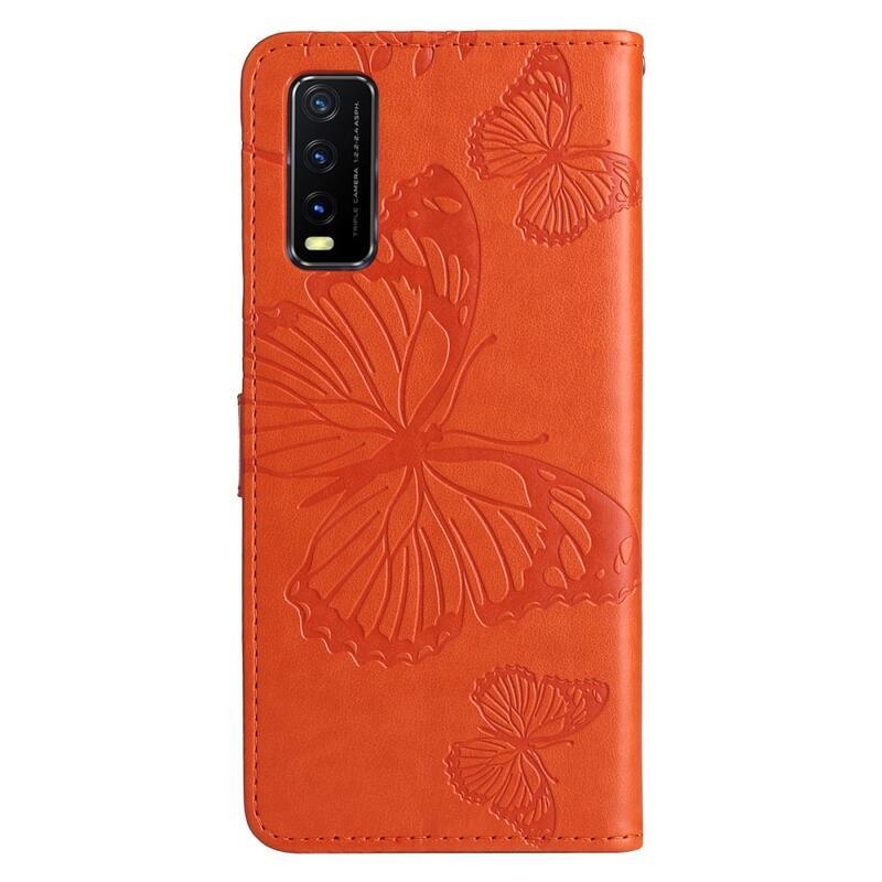 Big Butterfly PU kožené peněženkové pouzdro na mobil Vivo Y20s/Y11s - oranžové