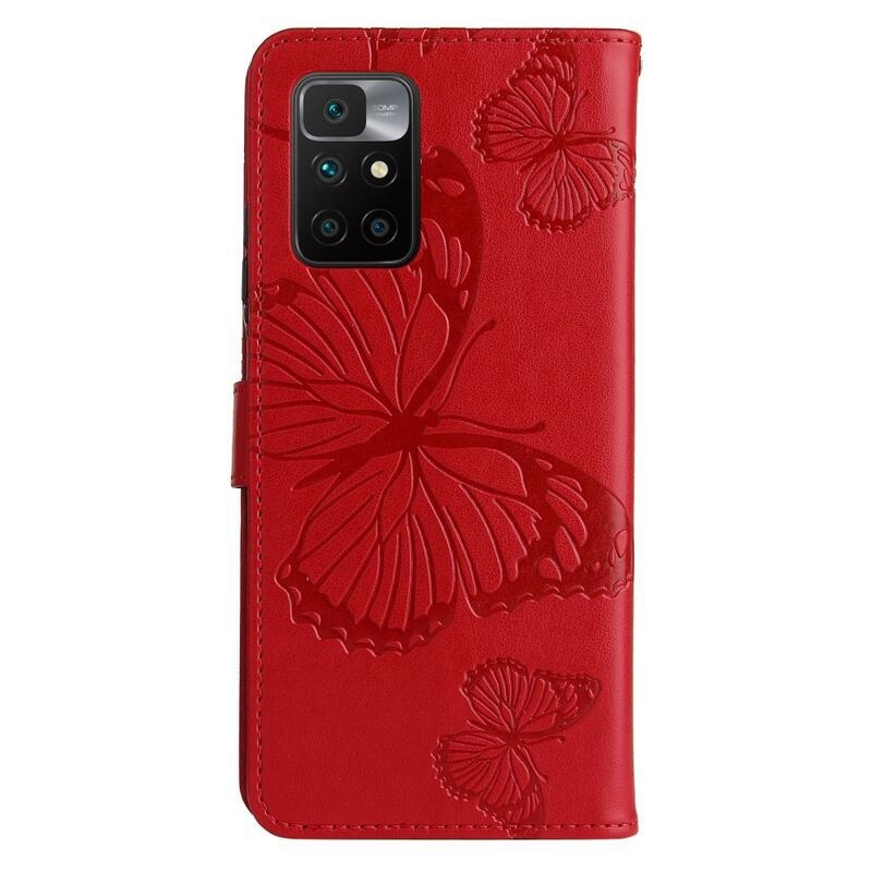 Big Butterfly PU kožené peněženkové pouzdro na mobil Xiaomi Redmi 10/Redmi 10 (2022) - červené