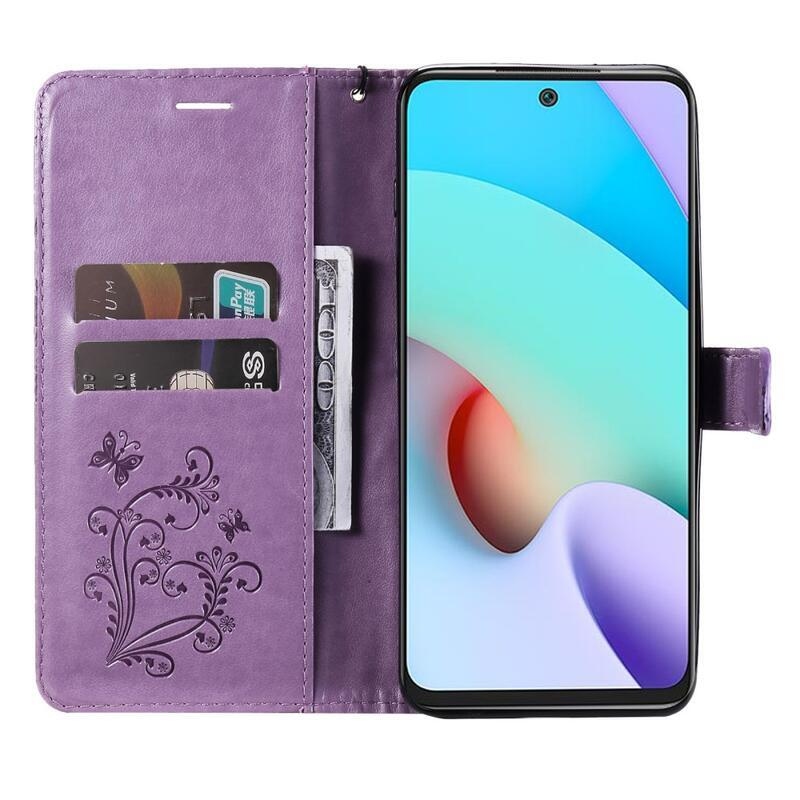 Big Butterfly PU kožené peněženkové pouzdro na mobil Xiaomi Redmi 10/Redmi 10 (2022) - fialové