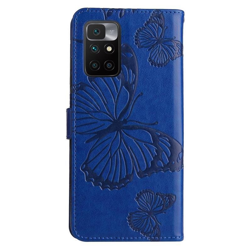 Big Butterfly PU kožené peněženkové pouzdro na mobil Xiaomi Redmi 10/Redmi 10 (2022) - modré