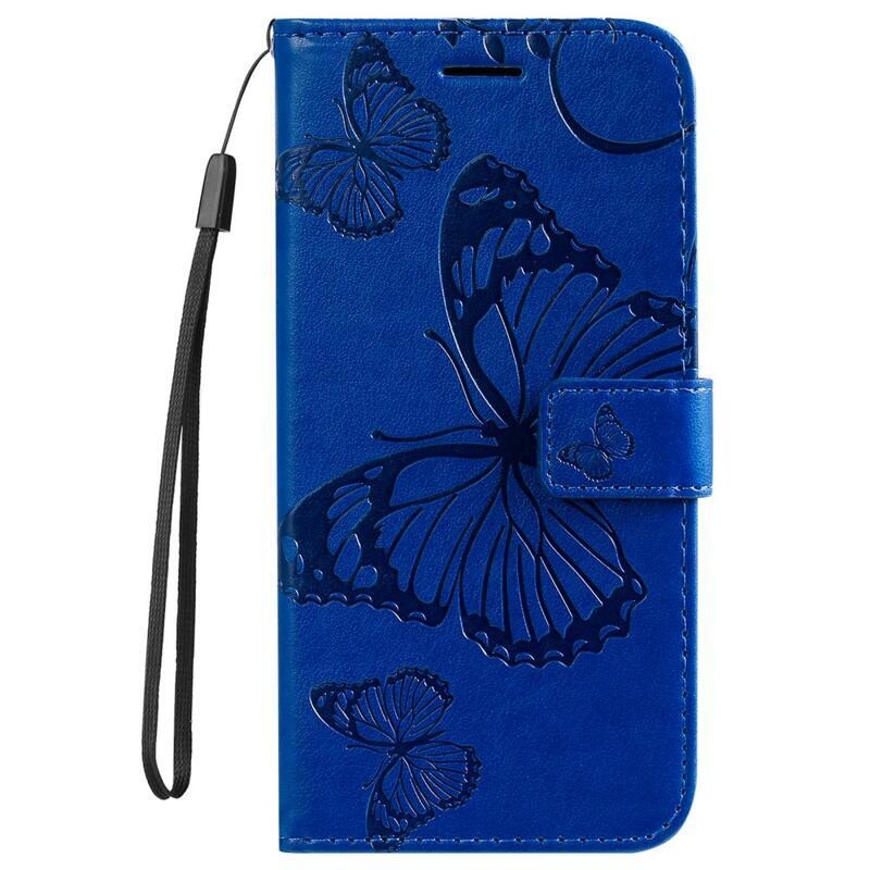 Big Butterfly PU kožené peněženkové pouzdro na mobil Xiaomi Redmi 10/Redmi 10 (2022) - modré