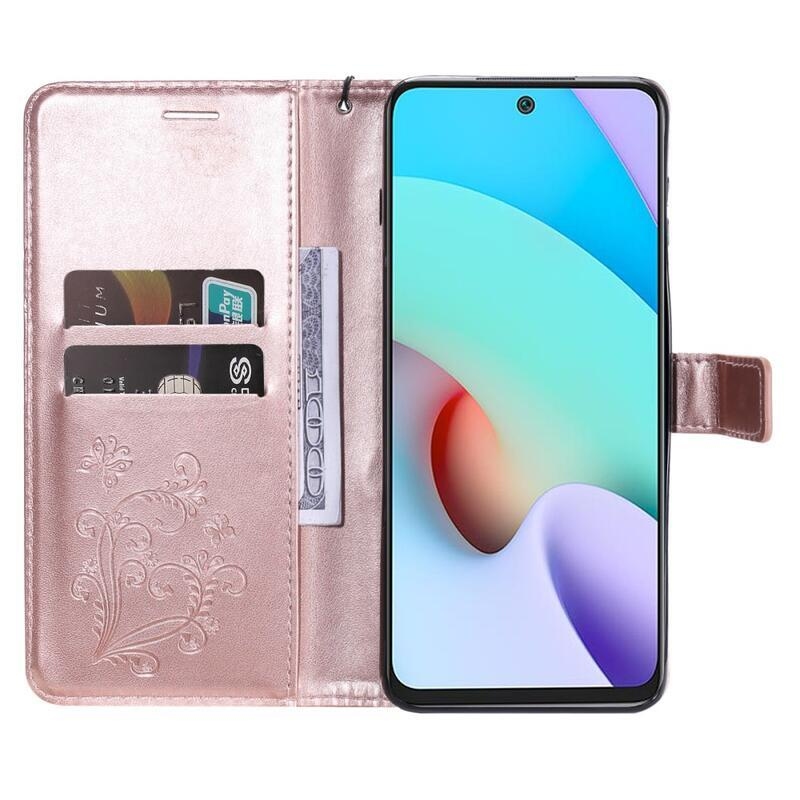 Big Butterfly PU kožené peněženkové pouzdro na mobil Xiaomi Redmi 10/Redmi 10 (2022) - růžovozlaté