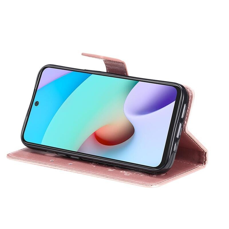 Big Butterfly PU kožené peněženkové pouzdro na mobil Xiaomi Redmi 10/Redmi 10 (2022) - růžovozlaté