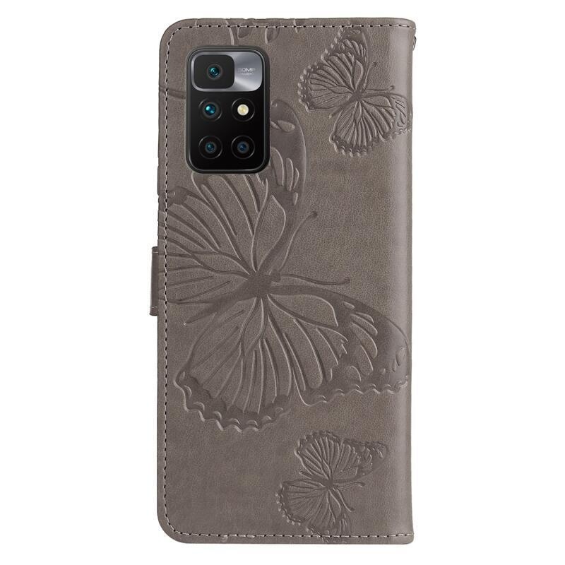 Big Butterfly PU kožené peněženkové pouzdro na mobil Xiaomi Redmi 10/Redmi 10 (2022) - šedé