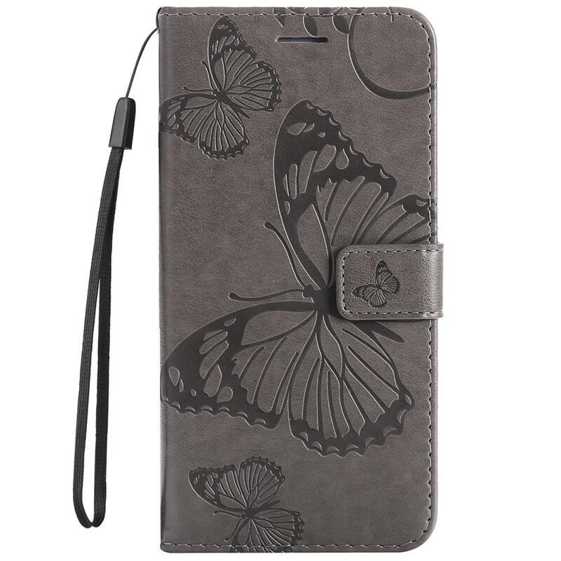 Big Butterfly PU kožené peněženkové pouzdro na mobil Xiaomi Redmi 10/Redmi 10 (2022) - šedé