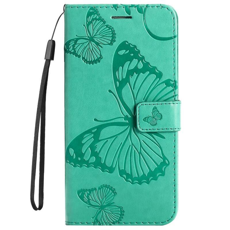 Big Butterfly PU kožené peněženkové pouzdro na mobil Xiaomi Redmi 10/Redmi 10 (2022) - zelené