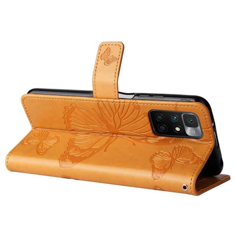 Big Butterfly PU kožené peněženkové pouzdro na mobil Xiaomi Redmi 10/Redmi 10 (2022) - žluté