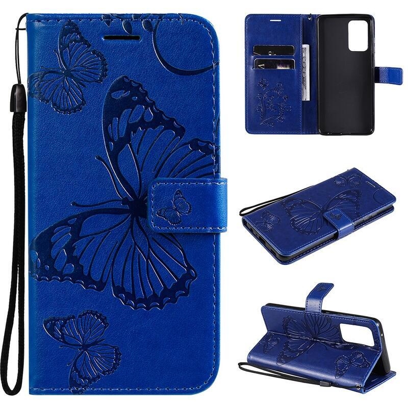 Big Butterfly PU kožené peněženkové pouzdro pro mobil Samsung Galaxy A52 5G/4G/A52s 5G - modré