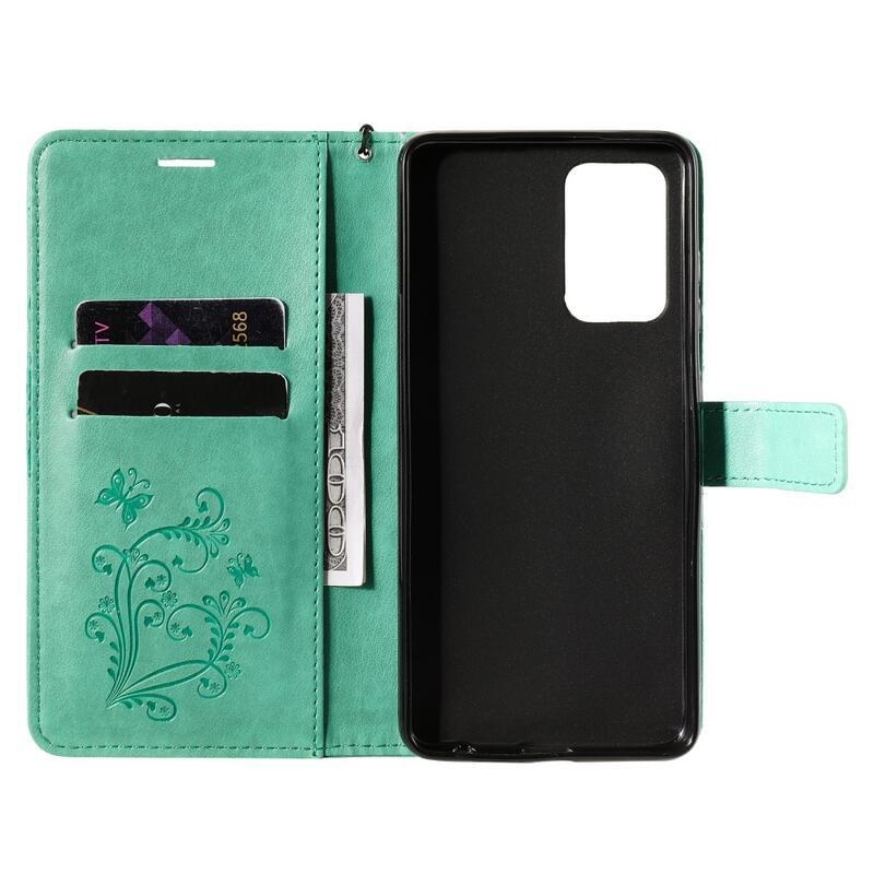 Big Butterfly PU kožené peněženkové pouzdro pro mobil Samsung Galaxy A52 5G/4G/A52s 5G - zelené