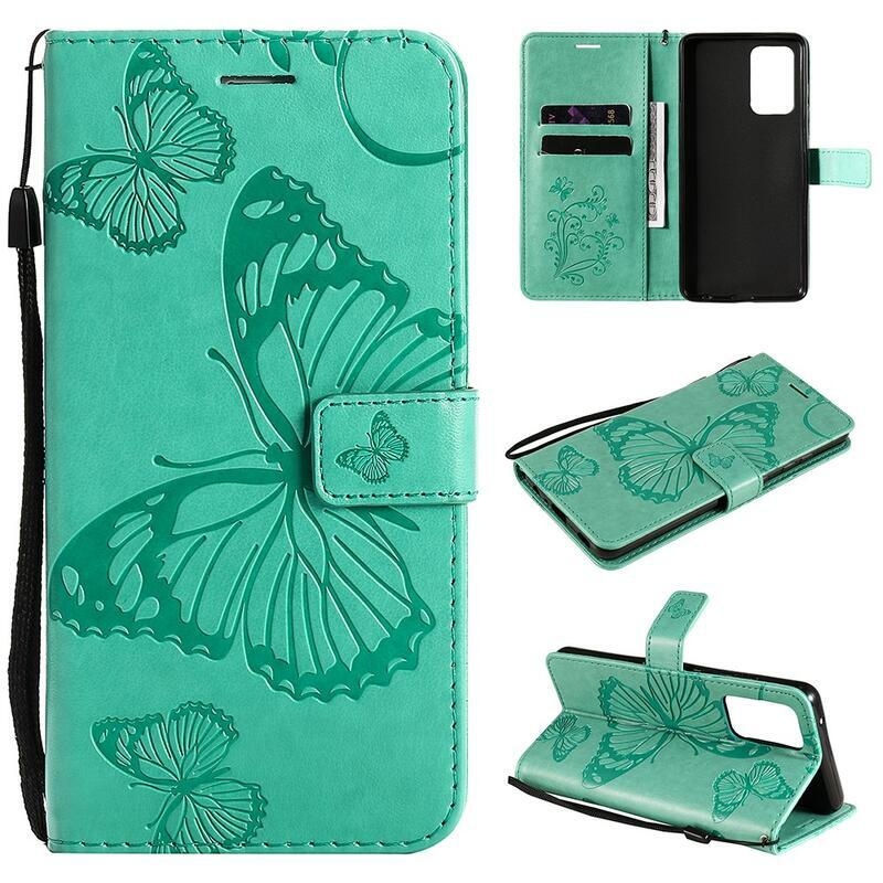 Big Butterfly PU kožené peněženkové pouzdro pro mobil Samsung Galaxy A52 5G/4G/A52s 5G - zelené