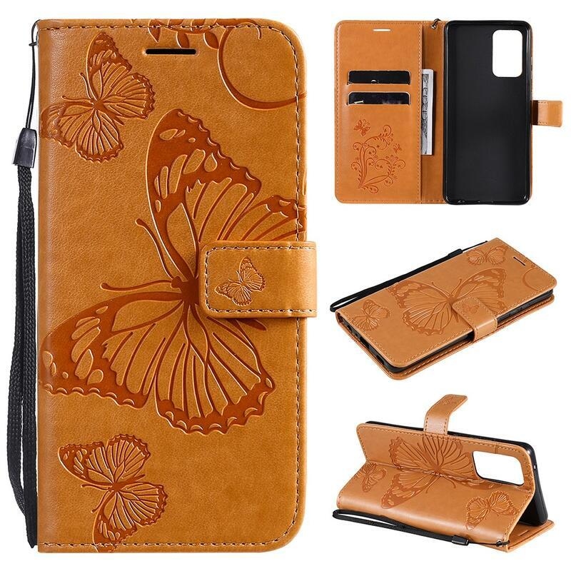 Big Butterfly PU kožené peněženkové pouzdro pro mobil Samsung Galaxy A52 5G/4G/A52s 5G - žluté