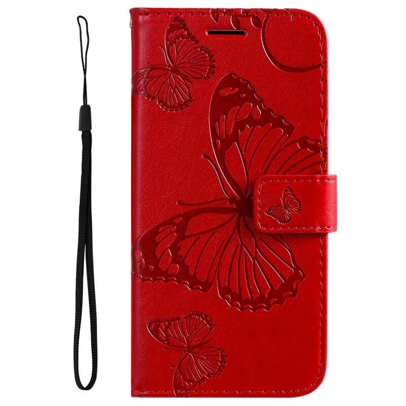 Big Butterfly PU kožené peněženkové pouzdro pro mobilní telefon Xiaomi 11T/11T Pro - červené