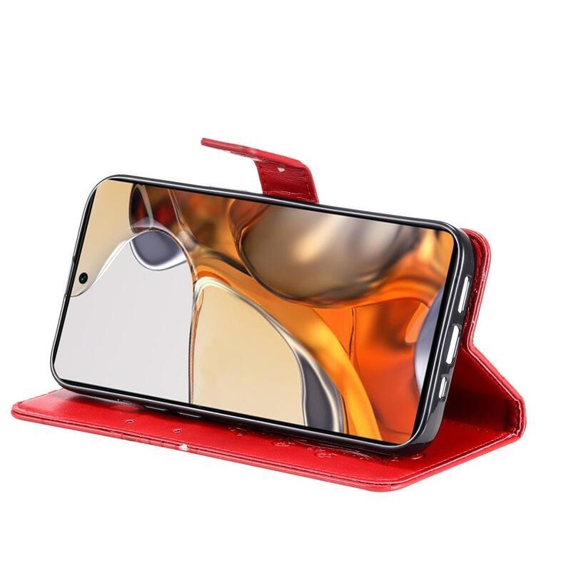 Big Butterfly PU kožené peněženkové pouzdro pro mobilní telefon Xiaomi 11T/11T Pro - červené