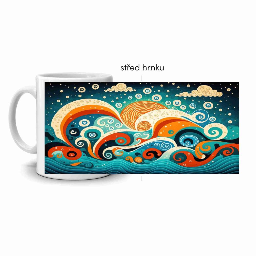 Bílý keramický hrnek 330ml s obrázkem - abstraktní motiv 10