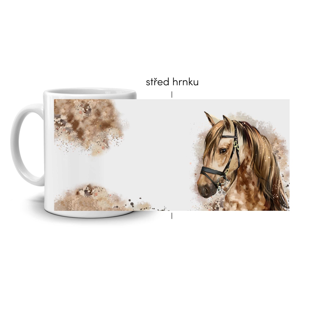 Bílý keramický hrnek 330ml s obrázkem - akvarelový kůň
