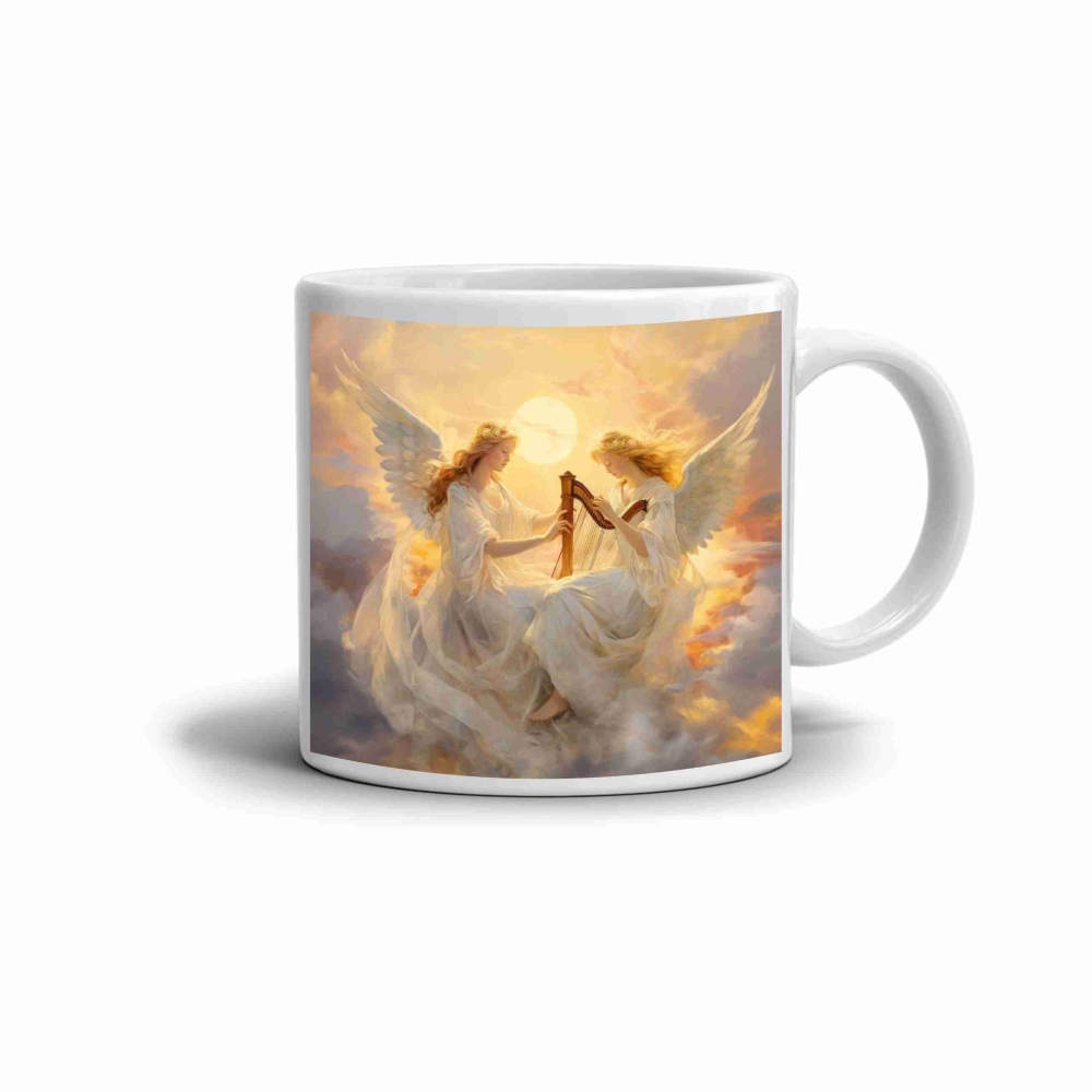 Bílý keramický hrnek 330ml s obrázkem - andělé v oblacích