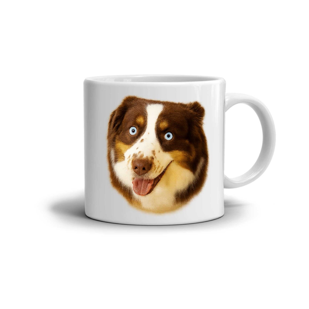 Bílý keramický hrnek 330ml s obrázkem - australský ovčák