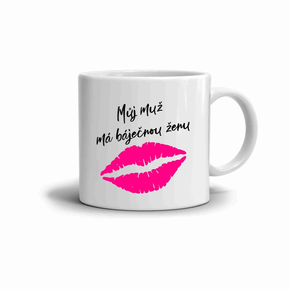 Bílý keramický hrnek 330ml s obrázkem - báječná žena