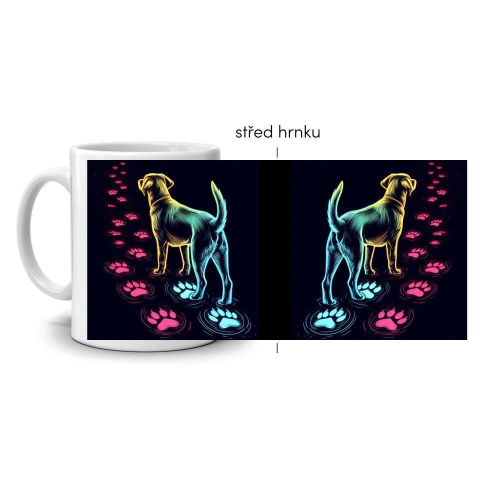 Bílý keramický hrnek 330ml s obrázkem - barevná psí stezka