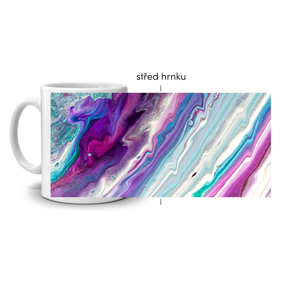 Bílý keramický hrnek 330ml s obrázkem - barevná vlna