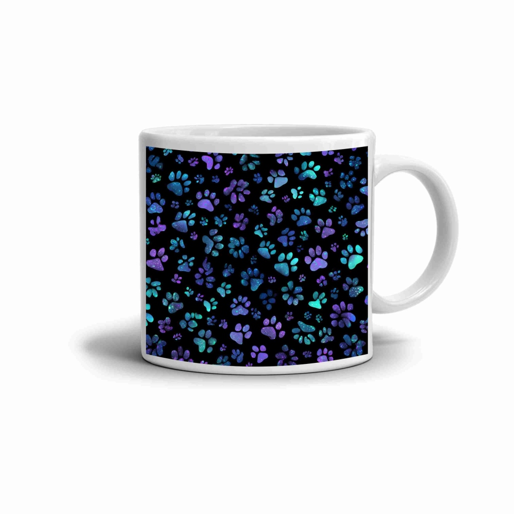 Bílý keramický hrnek 330ml s obrázkem - barevné tlapky