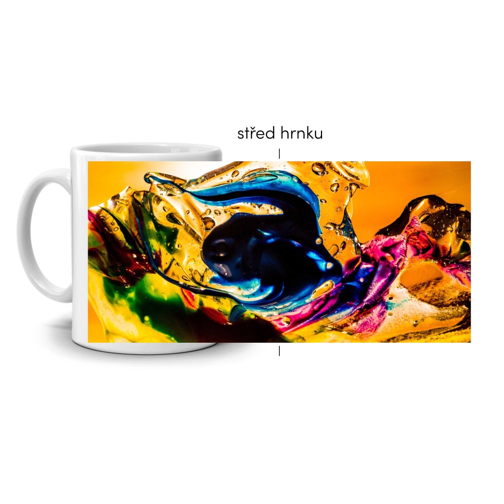 Bílý keramický hrnek 330ml s obrázkem - barevný chaos