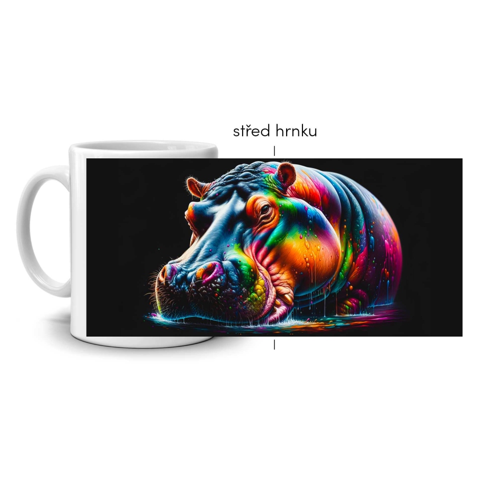 Bílý keramický hrnek 330ml s obrázkem - barevný hroch