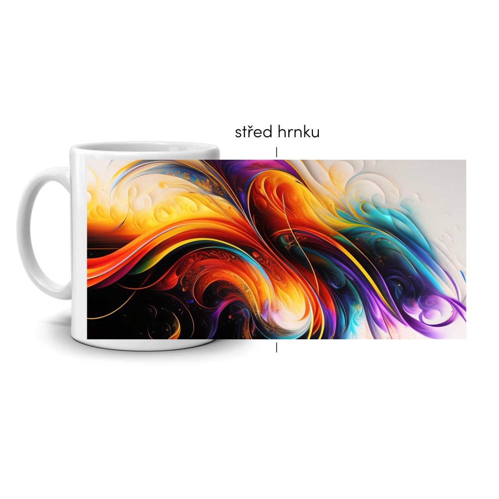 Bílý keramický hrnek 330ml s obrázkem - barevný uragán