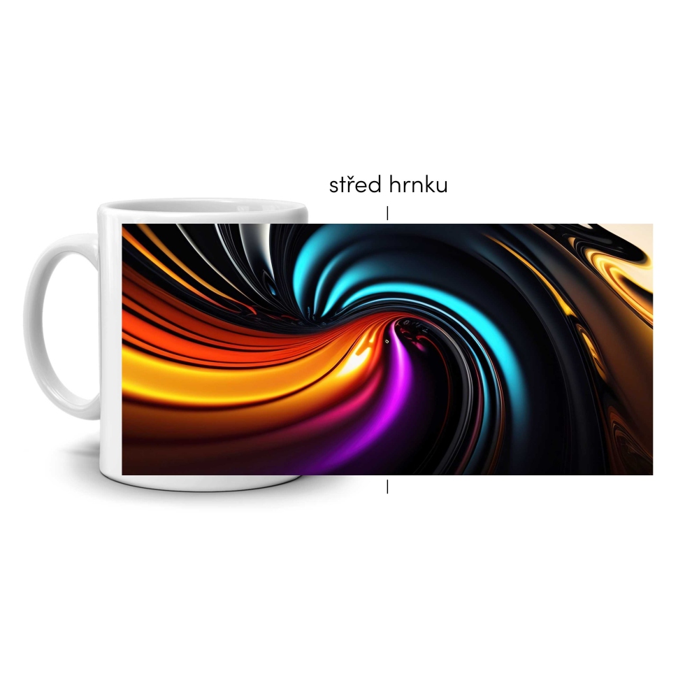 Bílý keramický hrnek 330ml s obrázkem - barevný vír energie