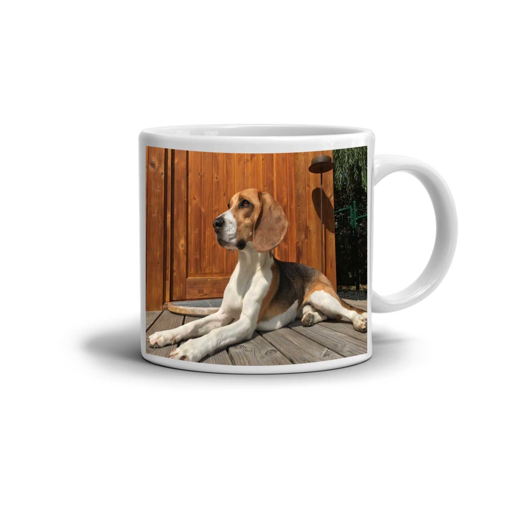 Bílý keramický hrnek 330ml s obrázkem - beagle