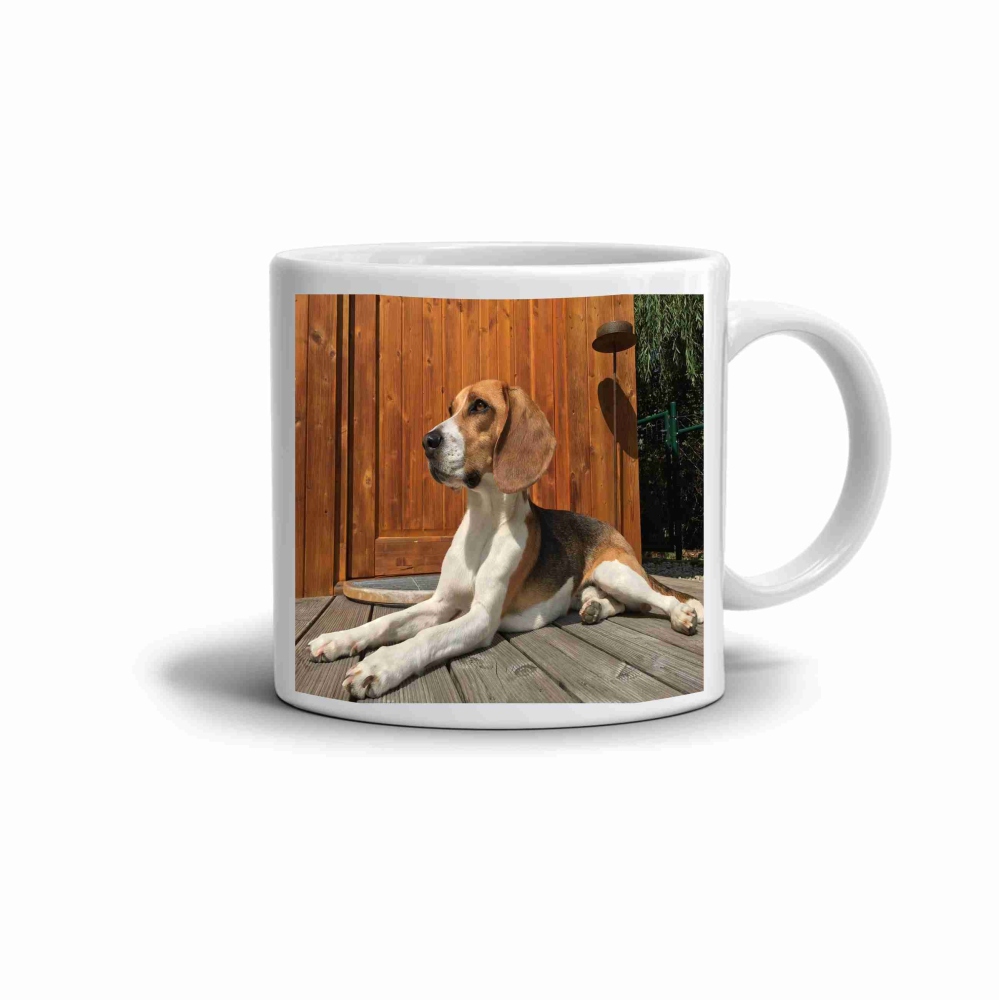 Bílý keramický hrnek 330ml s obrázkem - beagle