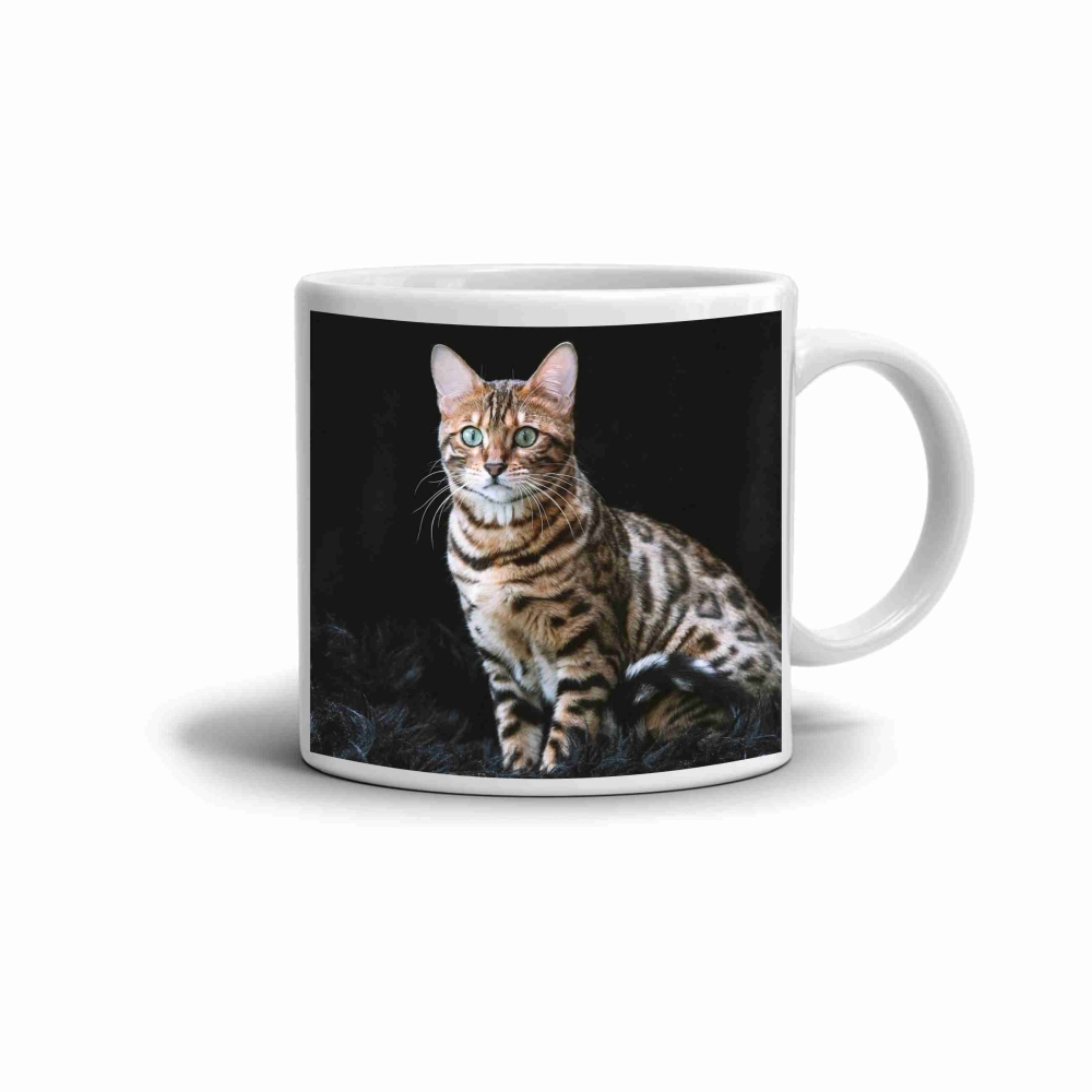Bílý keramický hrnek 330ml s obrázkem - bengálská kočka 2