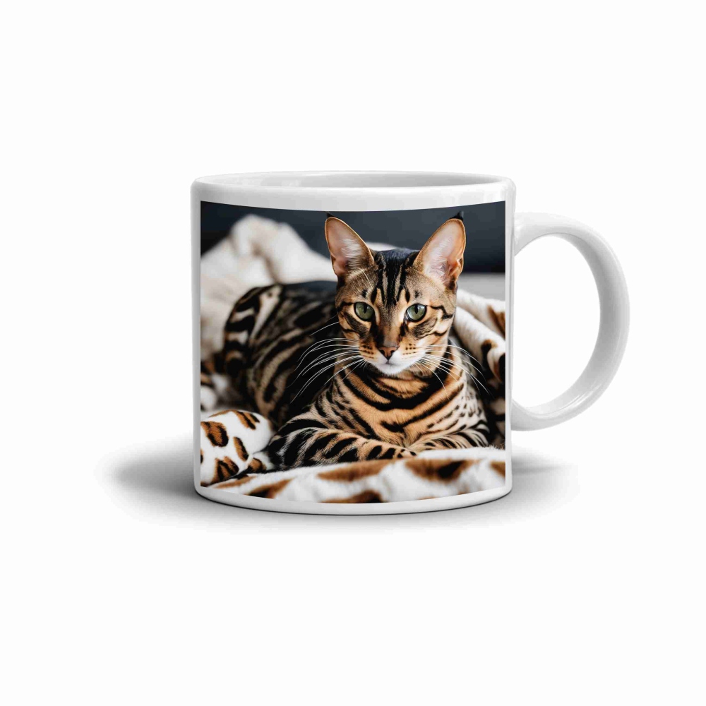 Bílý keramický hrnek 330ml s obrázkem - bengálská kočka