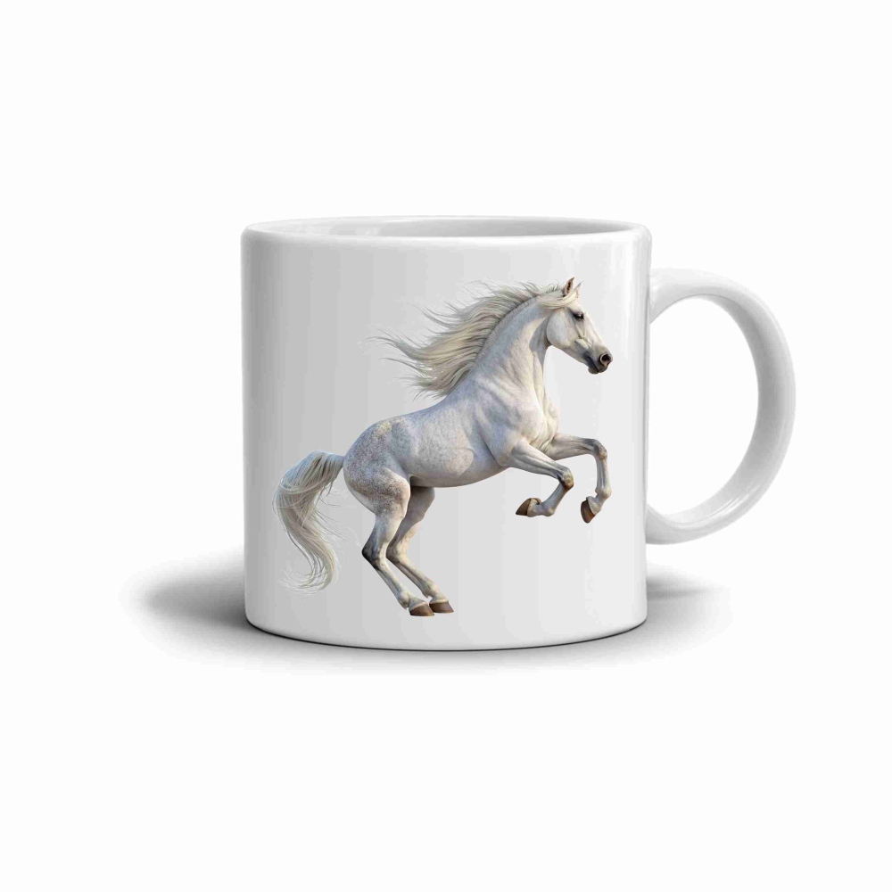 Bílý keramický hrnek 330ml s obrázkem - bílý kůň